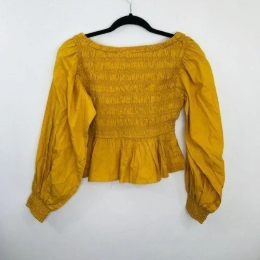 Free People Ruffled Whoa Blouse Mustard Yellow Women Size Small NWOT